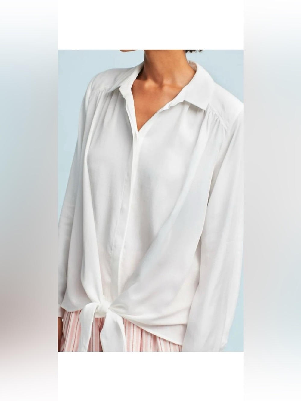 Anthropologie Maeve Tencel Tie Front Button Up Top Size Small